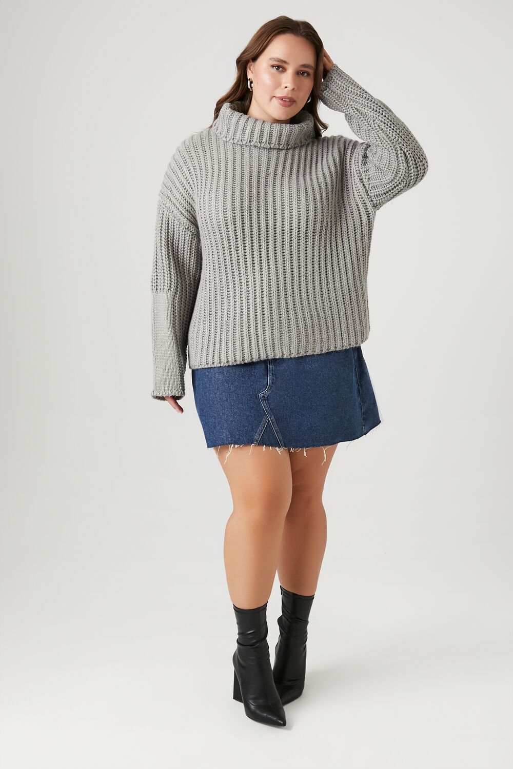 Plus Size Purl Knit Turtleneck Sweater
