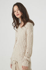 Distressed V-Neck Sweater