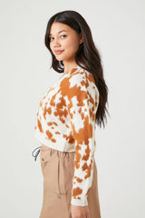 Cropped Cow Print Cardigan Sweater