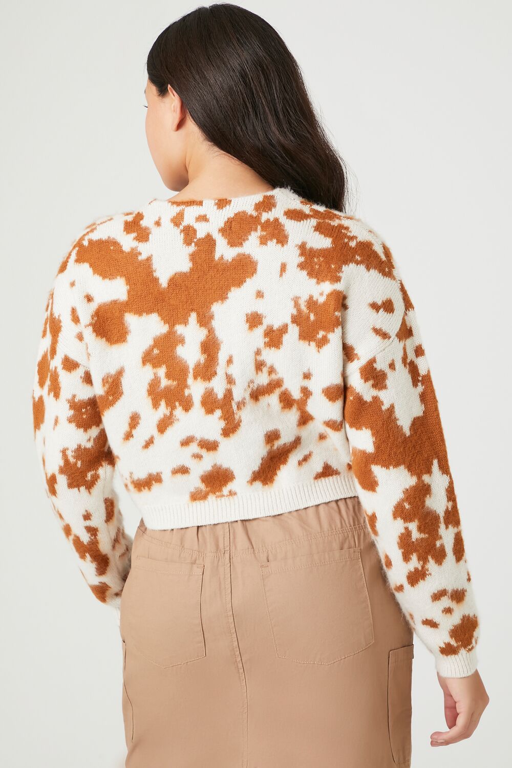 Cropped Cow Print Cardigan Sweater