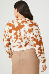 Cropped Cow Print Cardigan Sweater