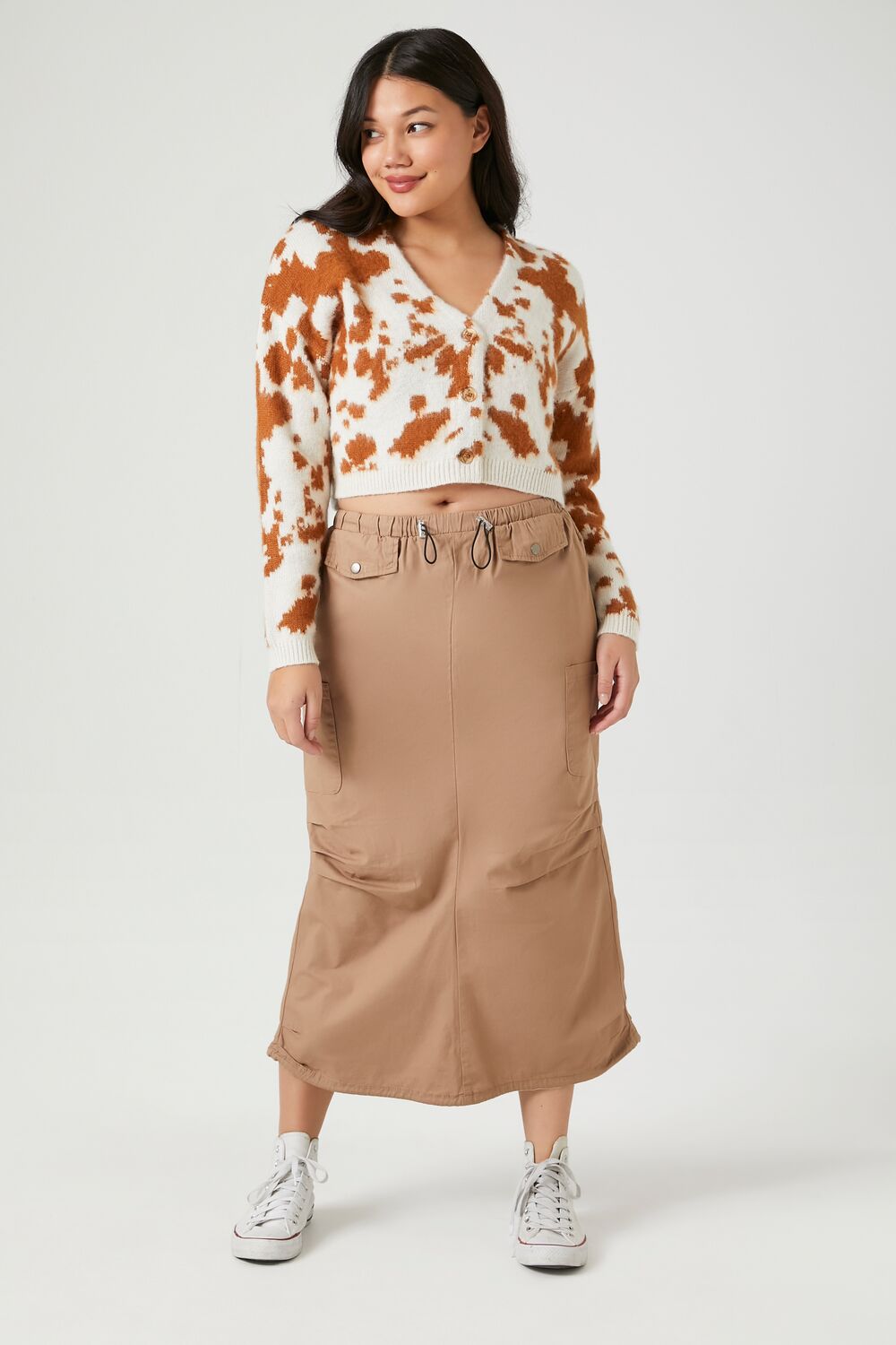 Cropped Cow Print Cardigan Sweater