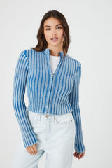 Ribbed Knit Zip-Up Sweater