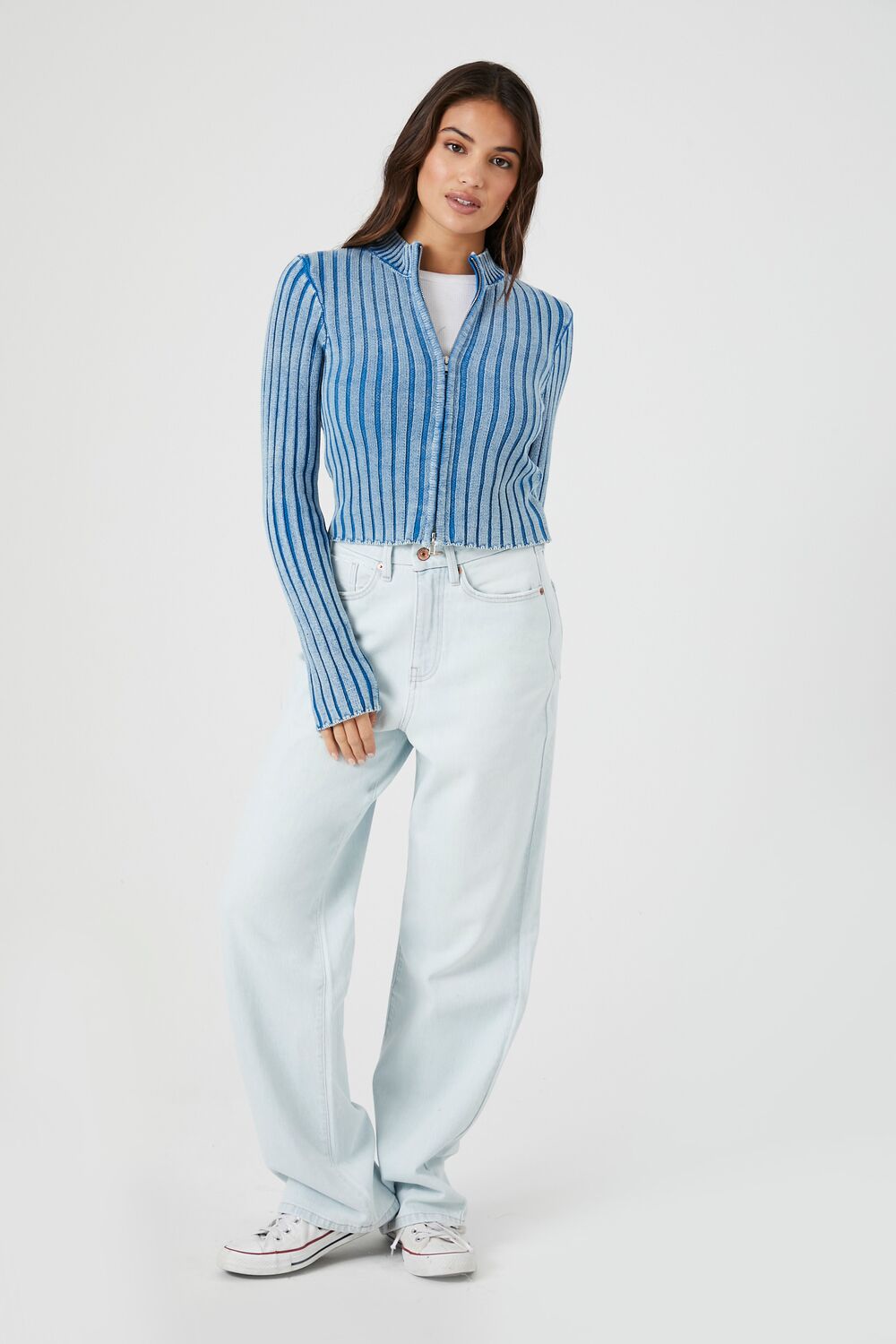 Ribbed Knit Zip-Up Sweater