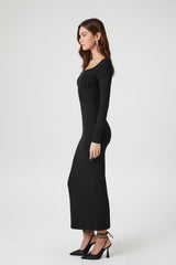 Ribbed Knit Square-Neck Maxi Dress