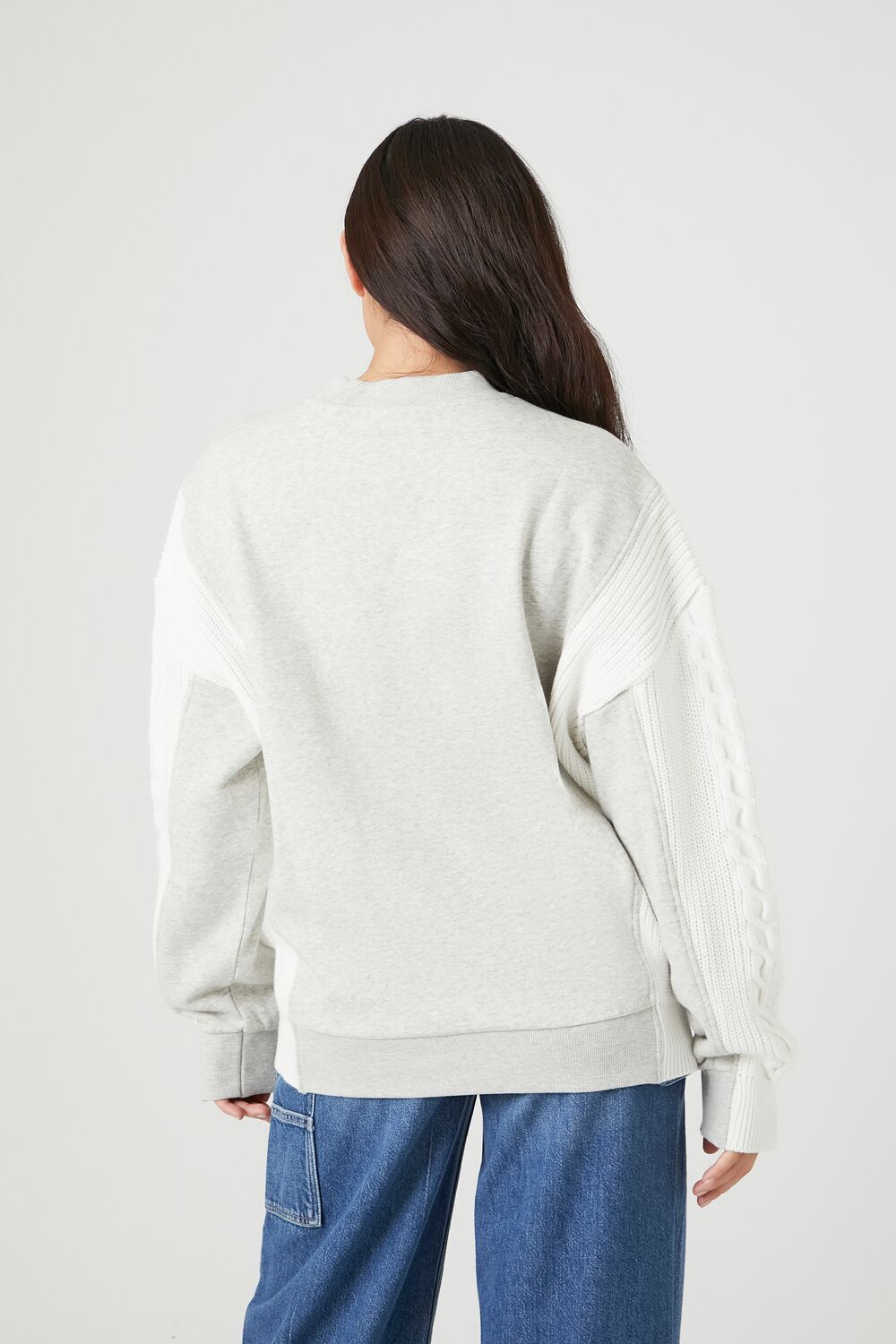 Colorblock Cable Knit-Sleeve Pullover
