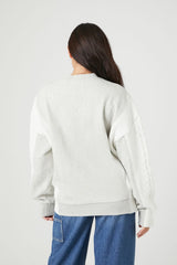 Colorblock Cable Knit-Sleeve Pullover
