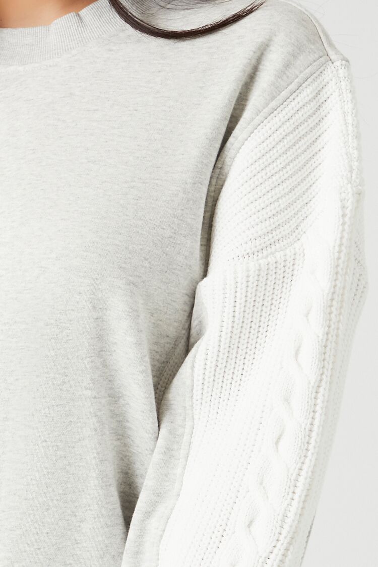 Colorblock Cable Knit-Sleeve Pullover
