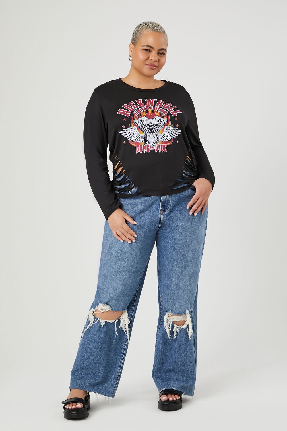 Plus Size Rock N Roll Slashed Tee