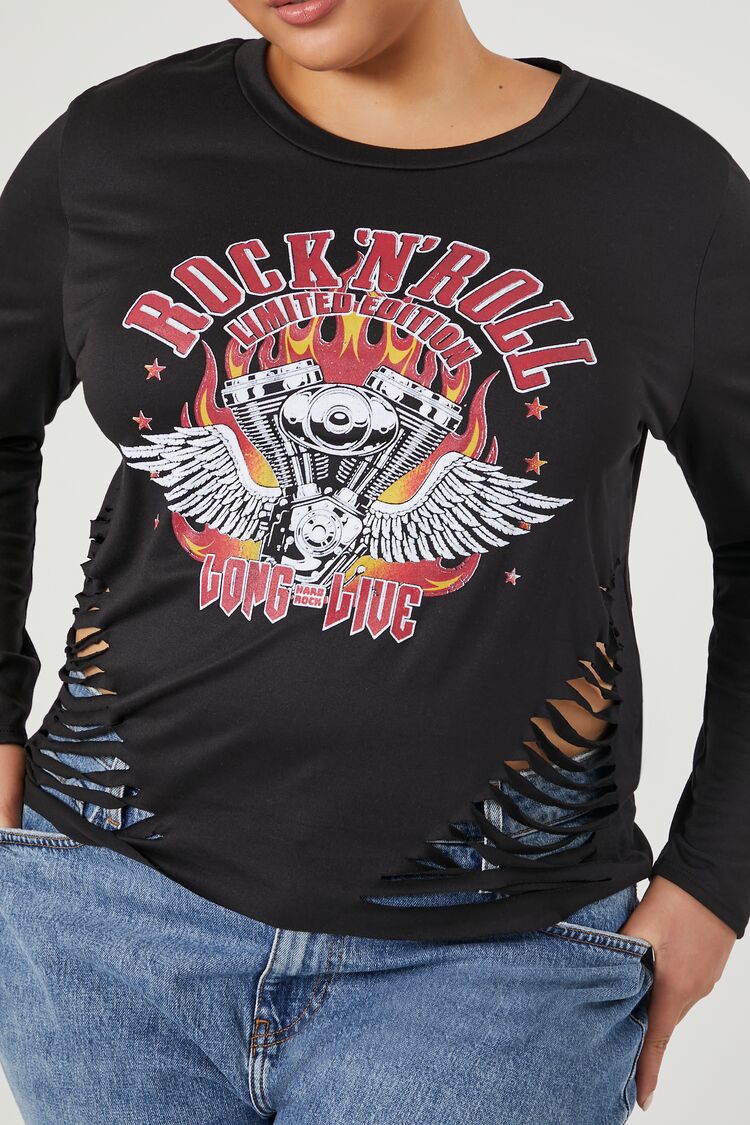 Plus Size Rock N Roll Slashed Tee