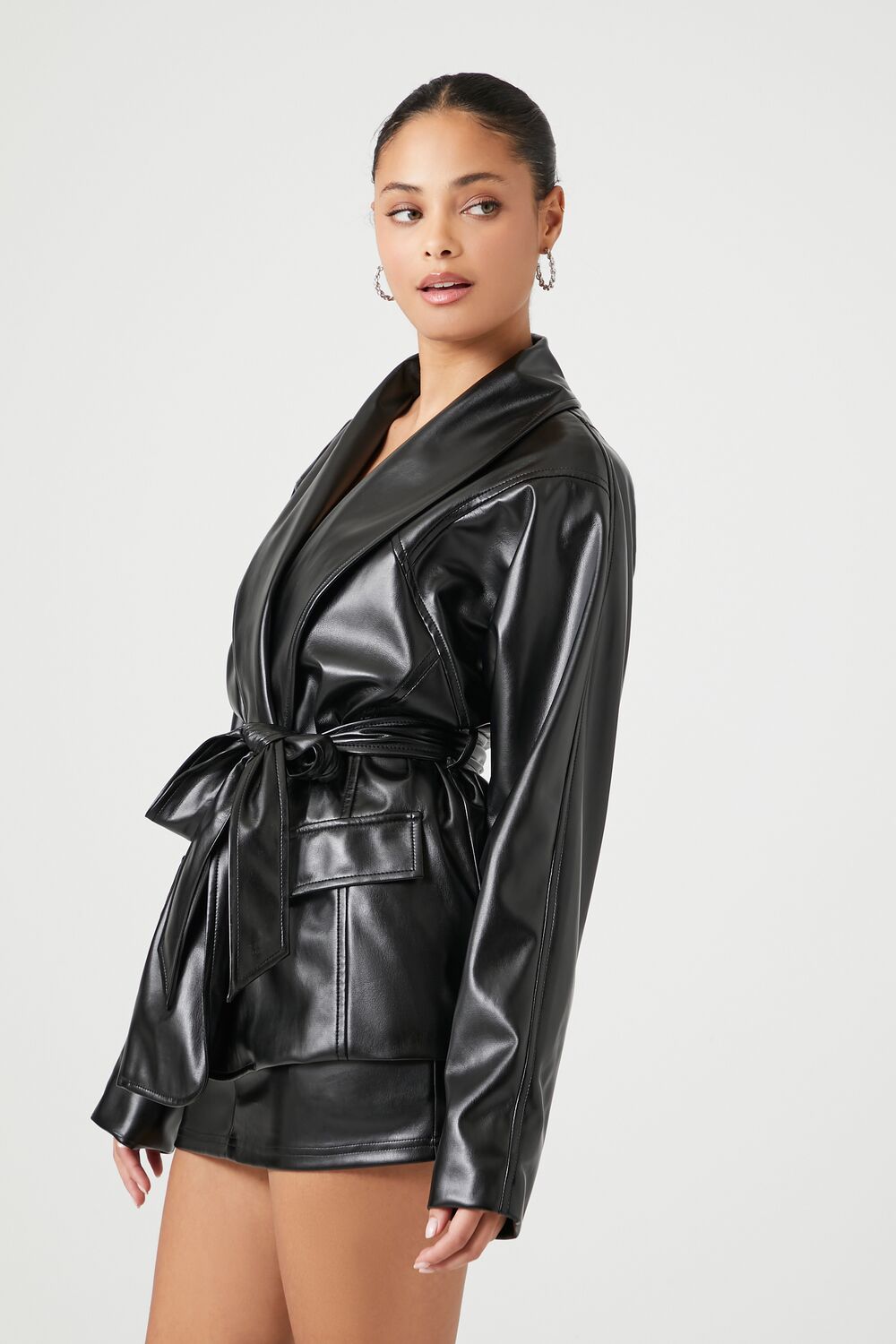 Faux Leather Wrap Jacket