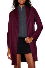 Faux Suede Open-Front Trench Coat