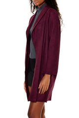 Faux Suede Open-Front Trench Coat