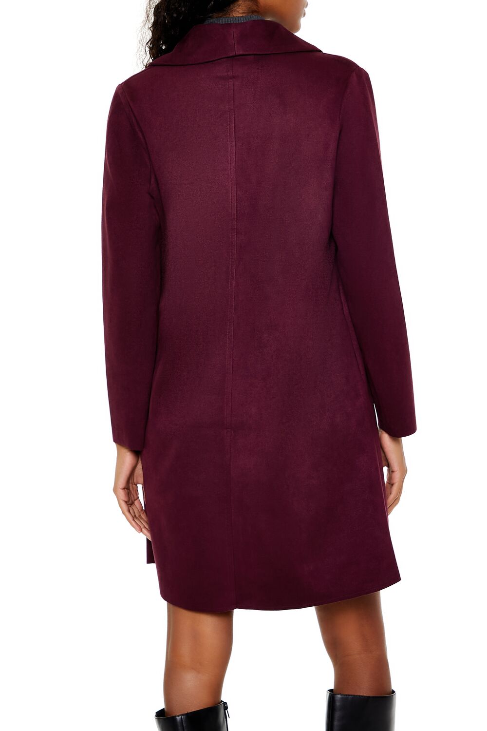 Faux Suede Open-Front Trench Coat