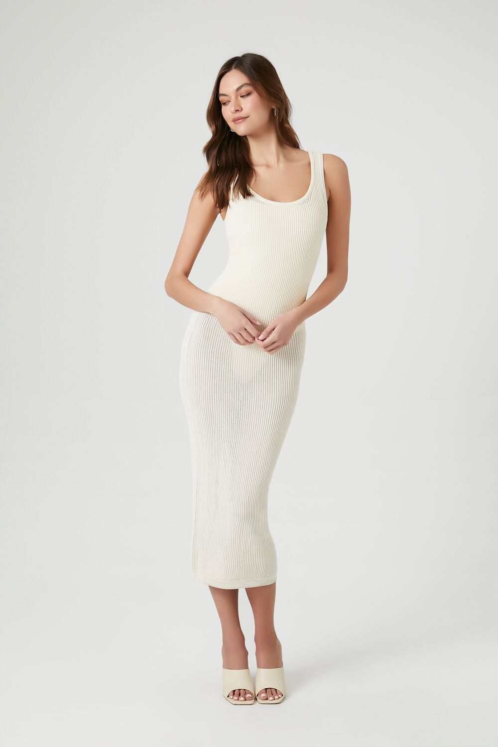 Sheer Bodycon Midi Sweater Dress