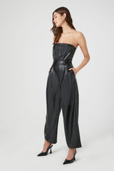 Faux Leather Strapless Jumpsuit