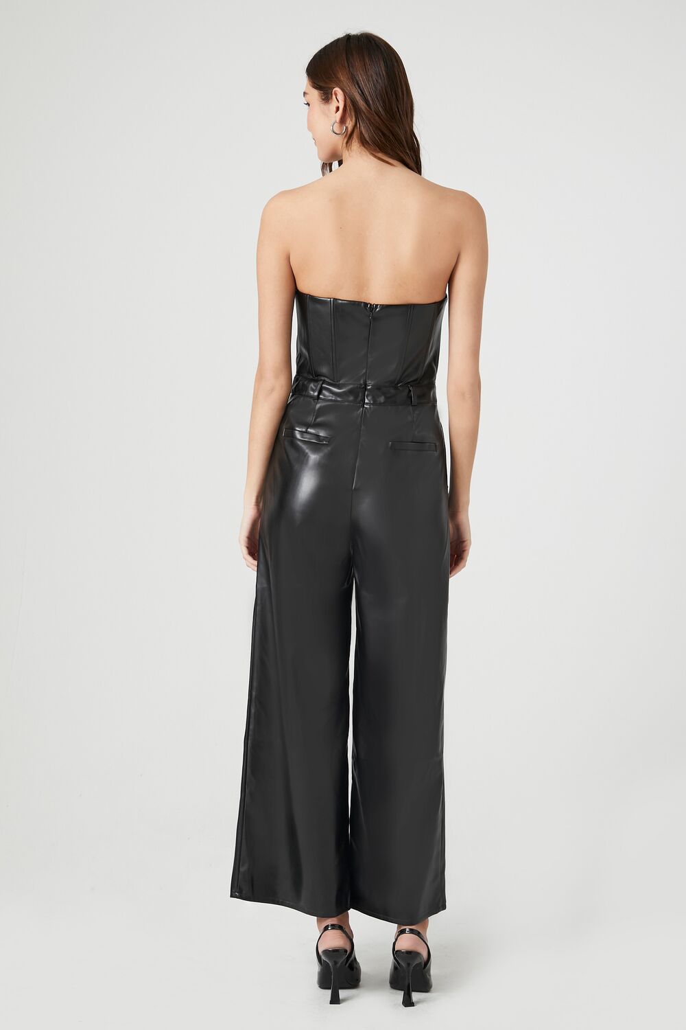 Faux Leather Strapless Jumpsuit