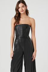 Faux Leather Strapless Jumpsuit