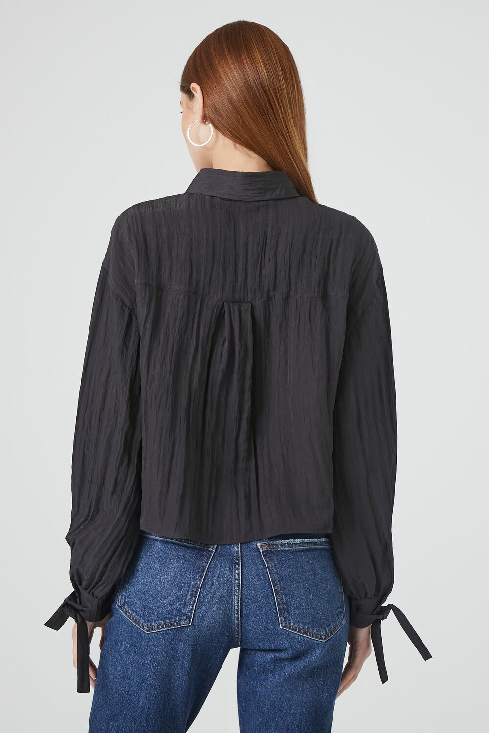 Crinkled Tie-Sleeve Shirt