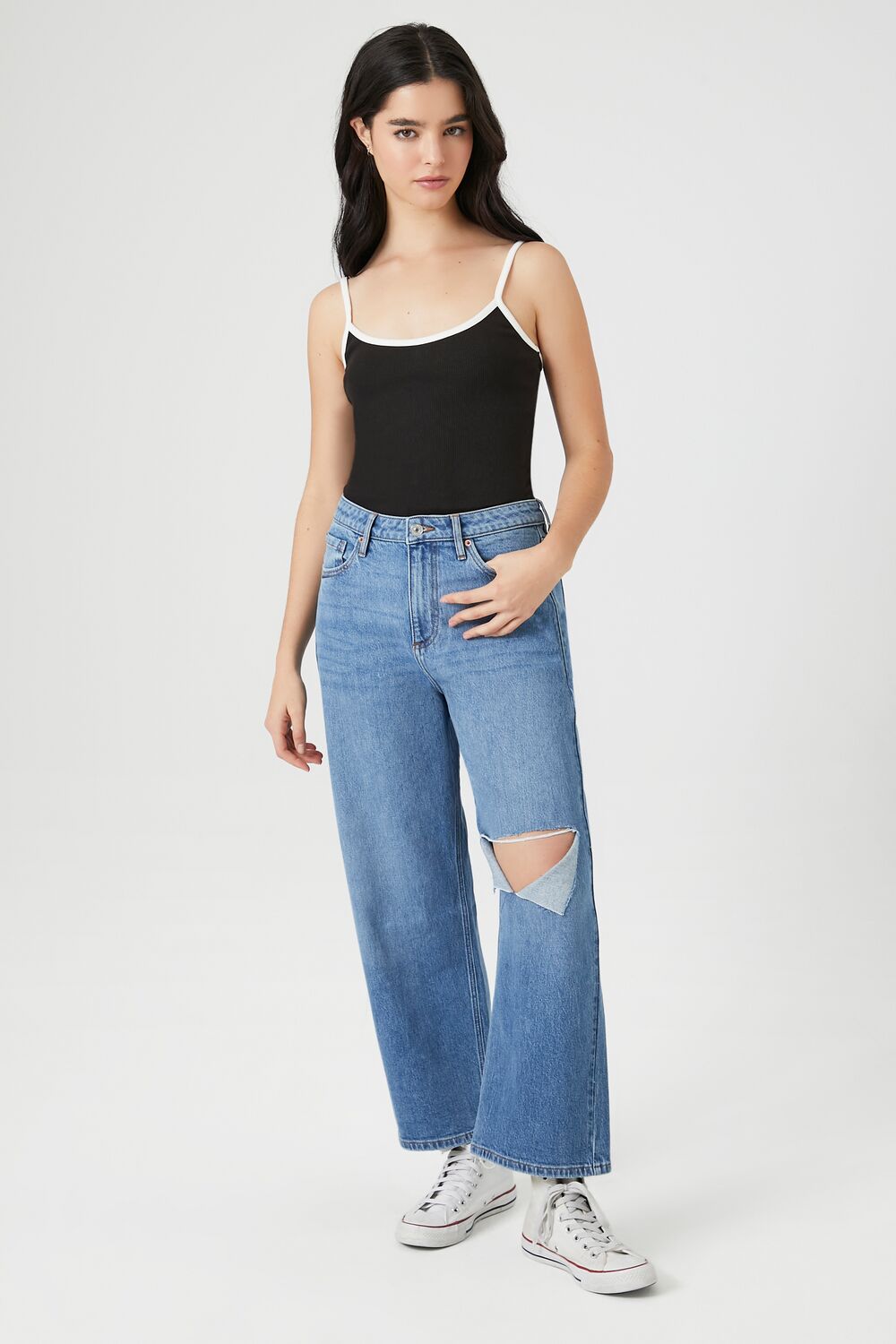 Ribbed Knit Ringer Cami Bodysuit