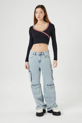 Seamless Striped-Trim Crop Top