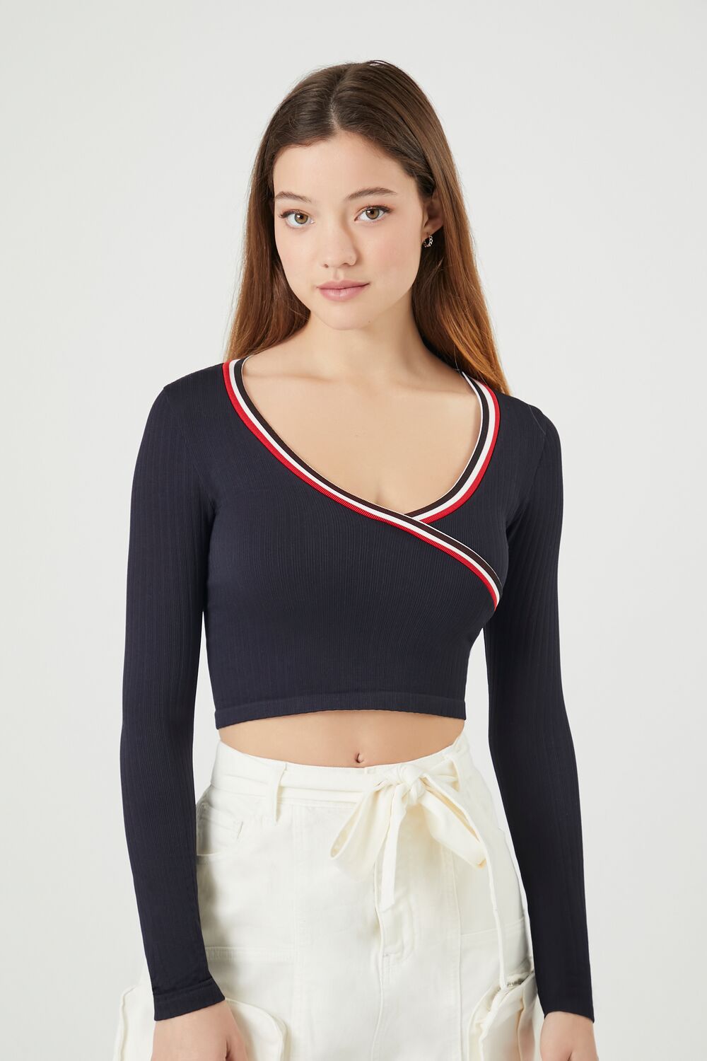 Seamless Striped-Trim Crop Top