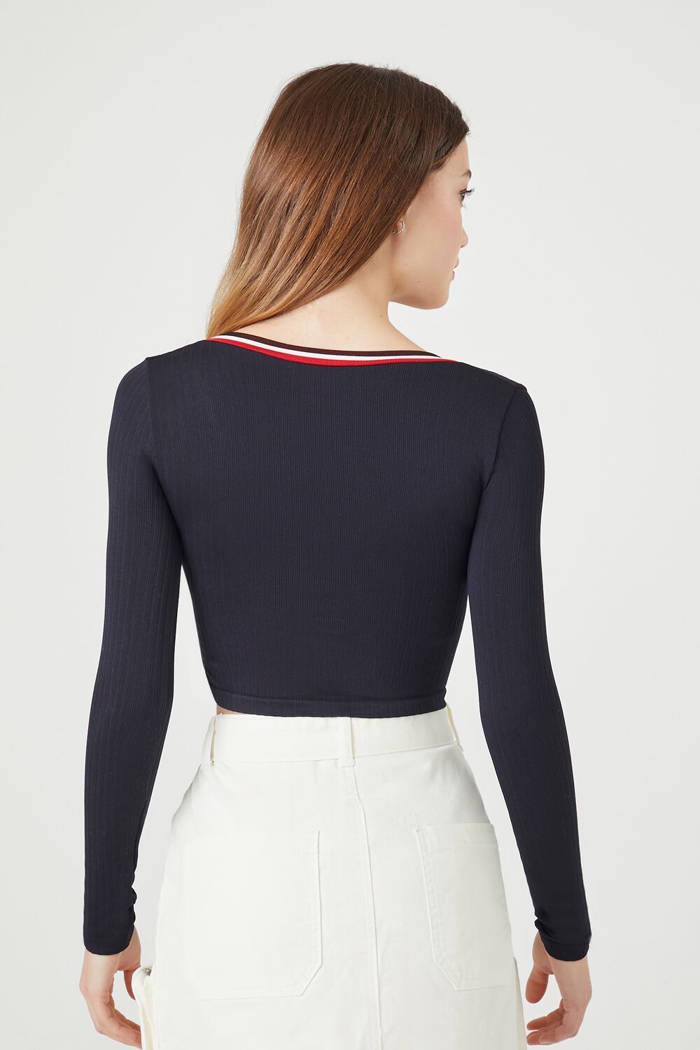 Seamless Striped-Trim Crop Top