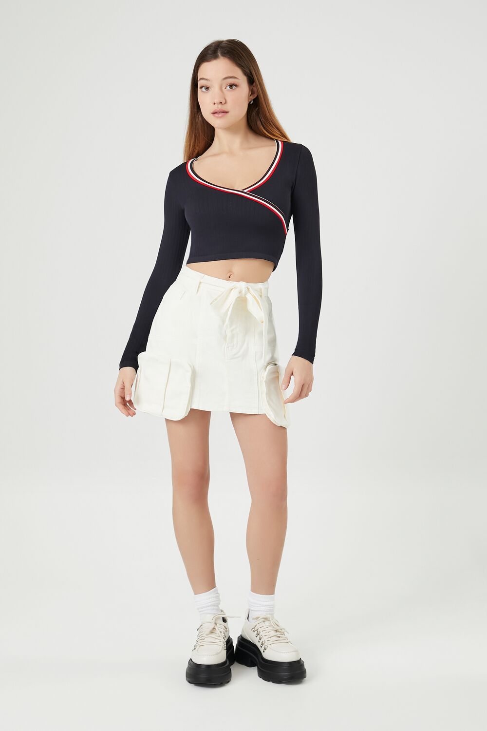 Seamless Striped-Trim Crop Top
