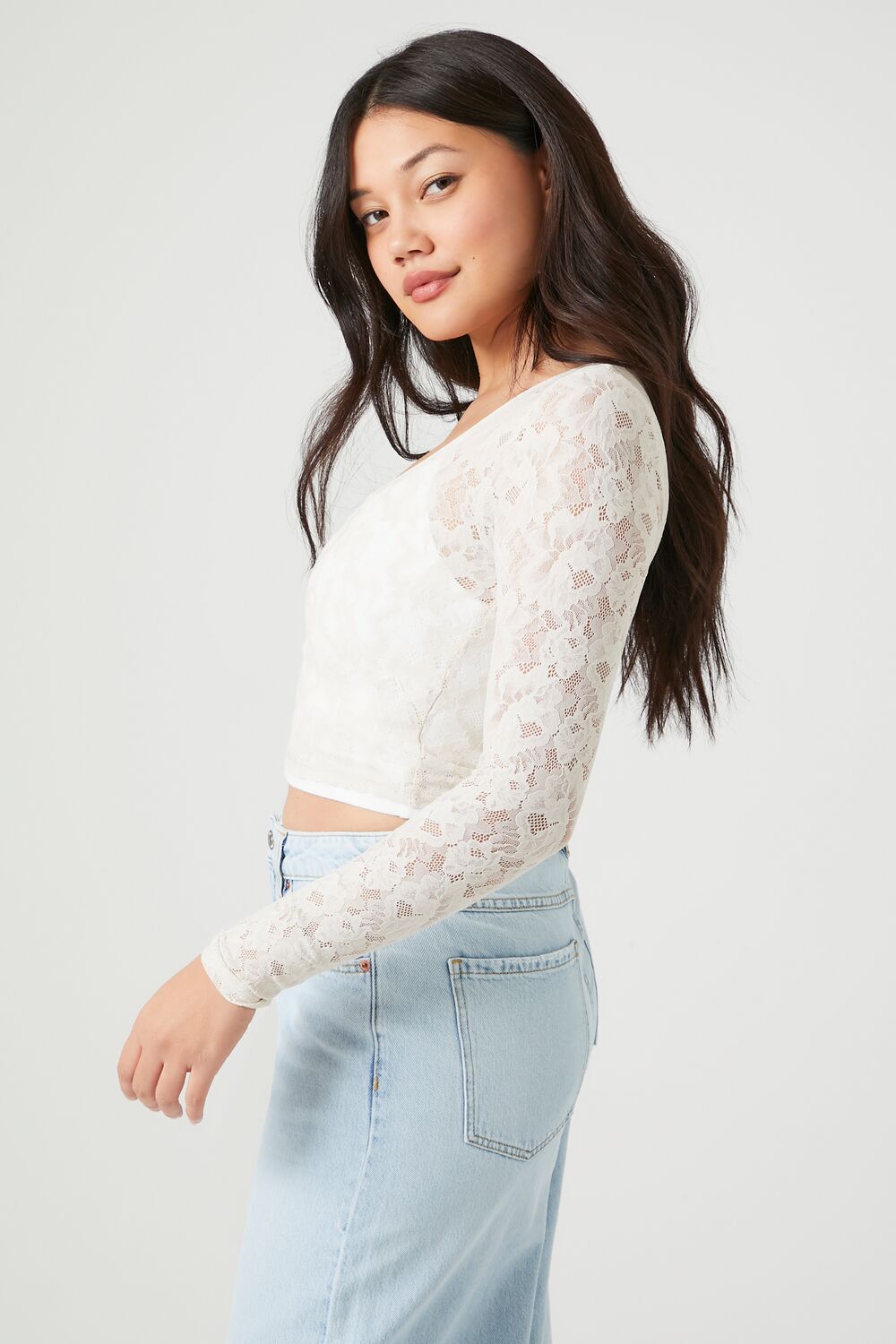 Lace Long-Sleeve Crop Top