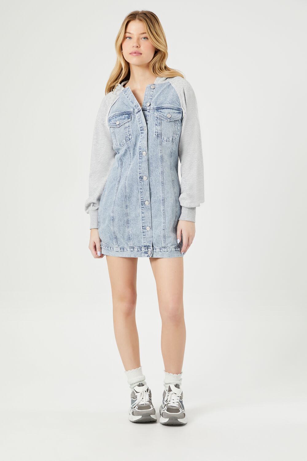 Denim Hooded Combo Mini Dress
