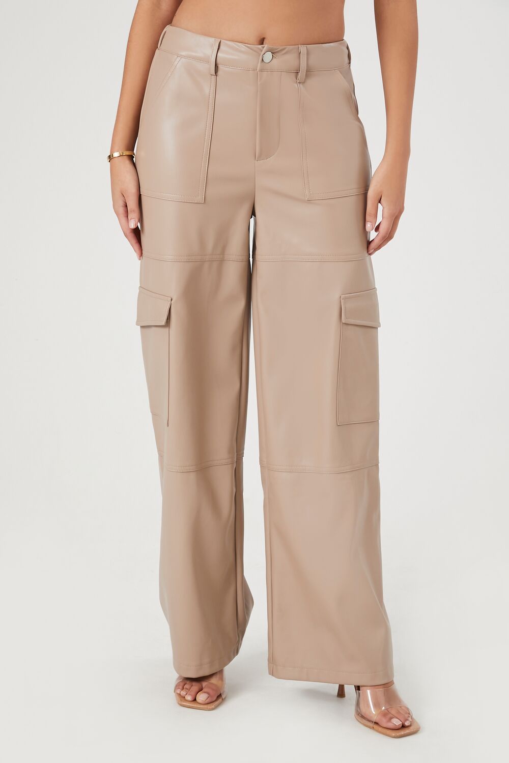 Faux Leather Cargo Pants