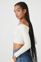 Pointelle Off-the-Shoulder Crop Top