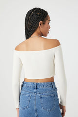 Pointelle Off-the-Shoulder Crop Top