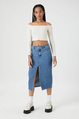 Pointelle Off-the-Shoulder Crop Top
