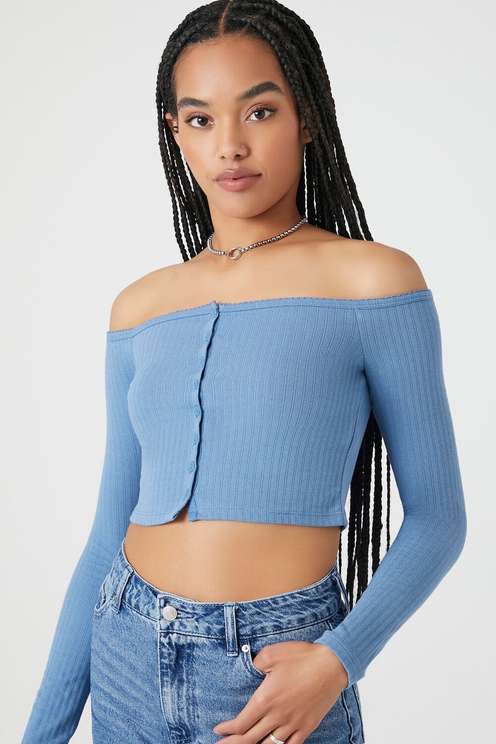 Pointelle Off-the-Shoulder Crop Top