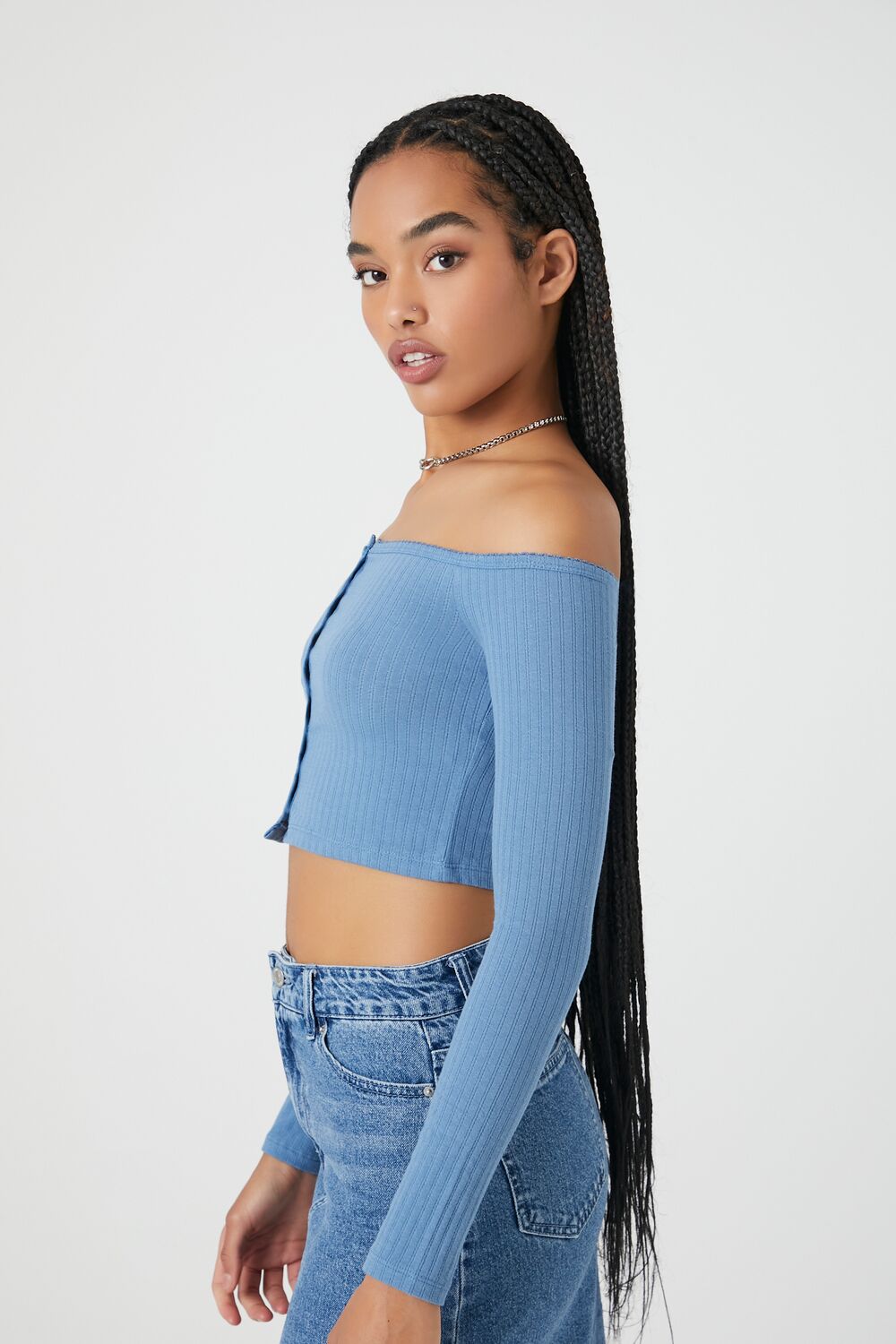 Pointelle Off-the-Shoulder Crop Top