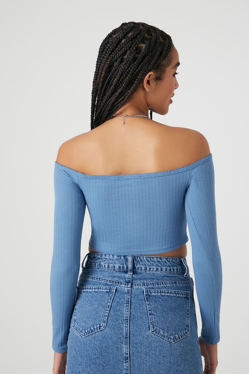 Pointelle Off-the-Shoulder Crop Top