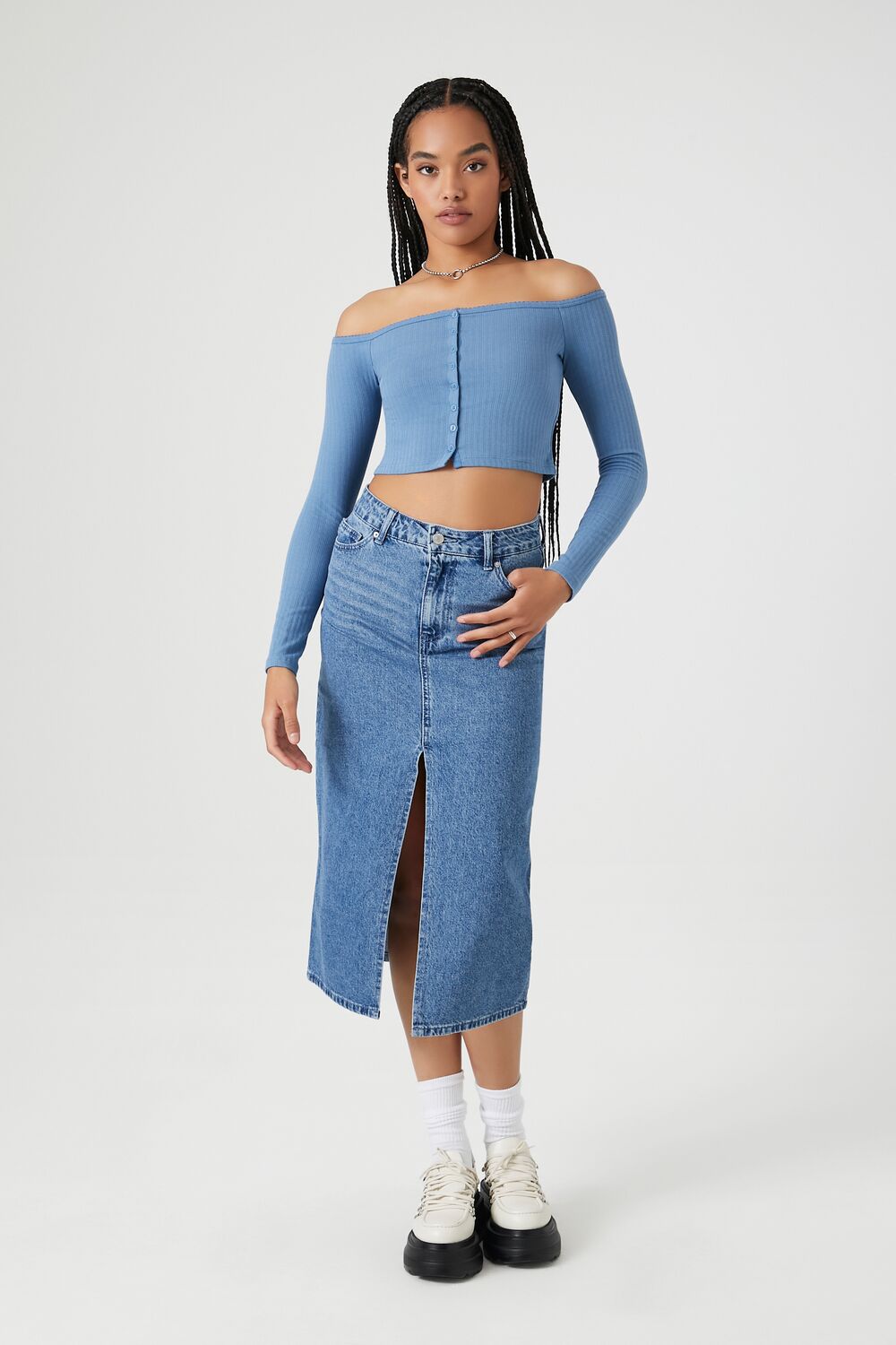 Pointelle Off-the-Shoulder Crop Top