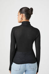 Sheer Ribbed Knit Turtleneck Top