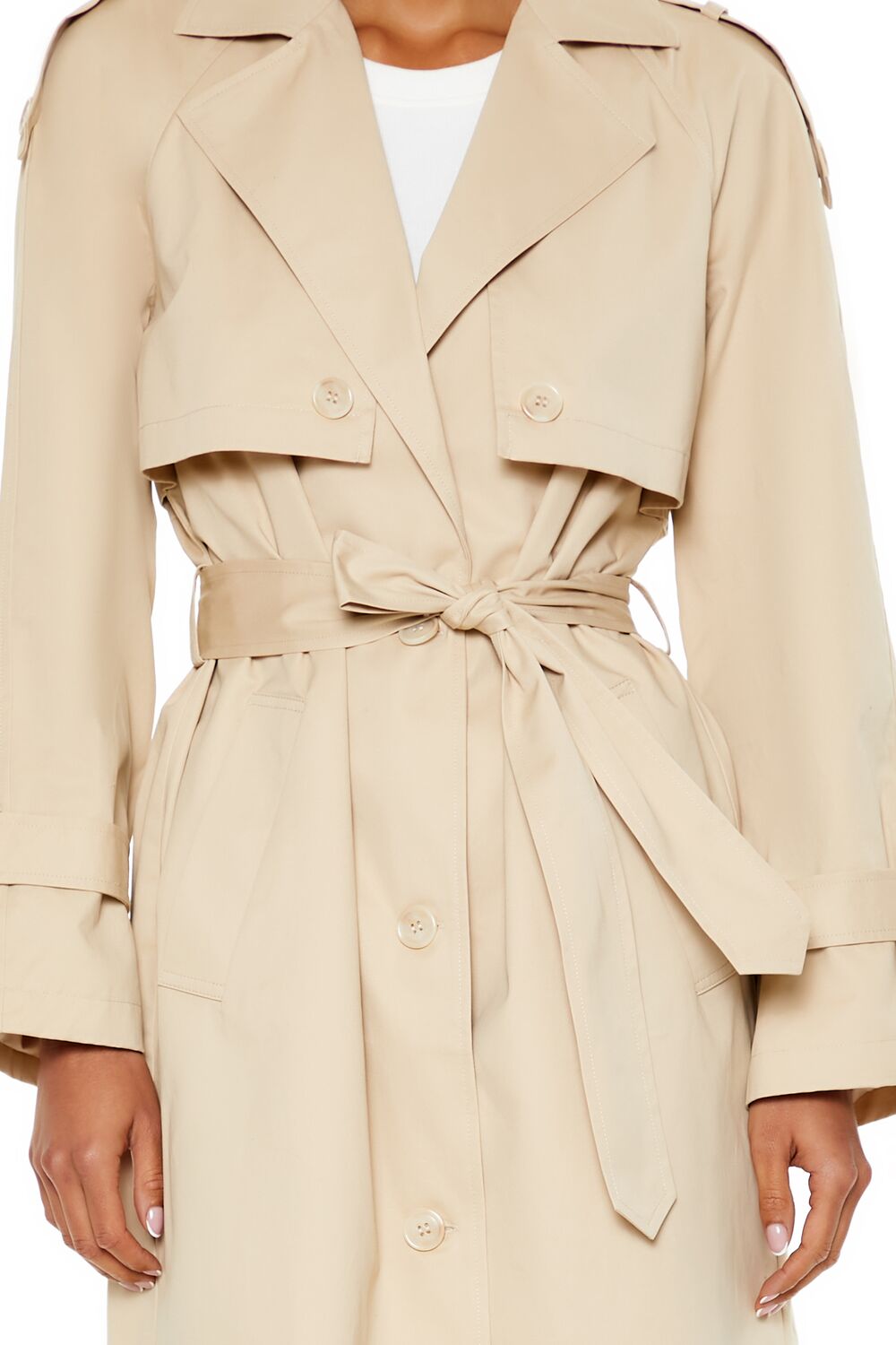 Tie-Front Notched Trench Coat