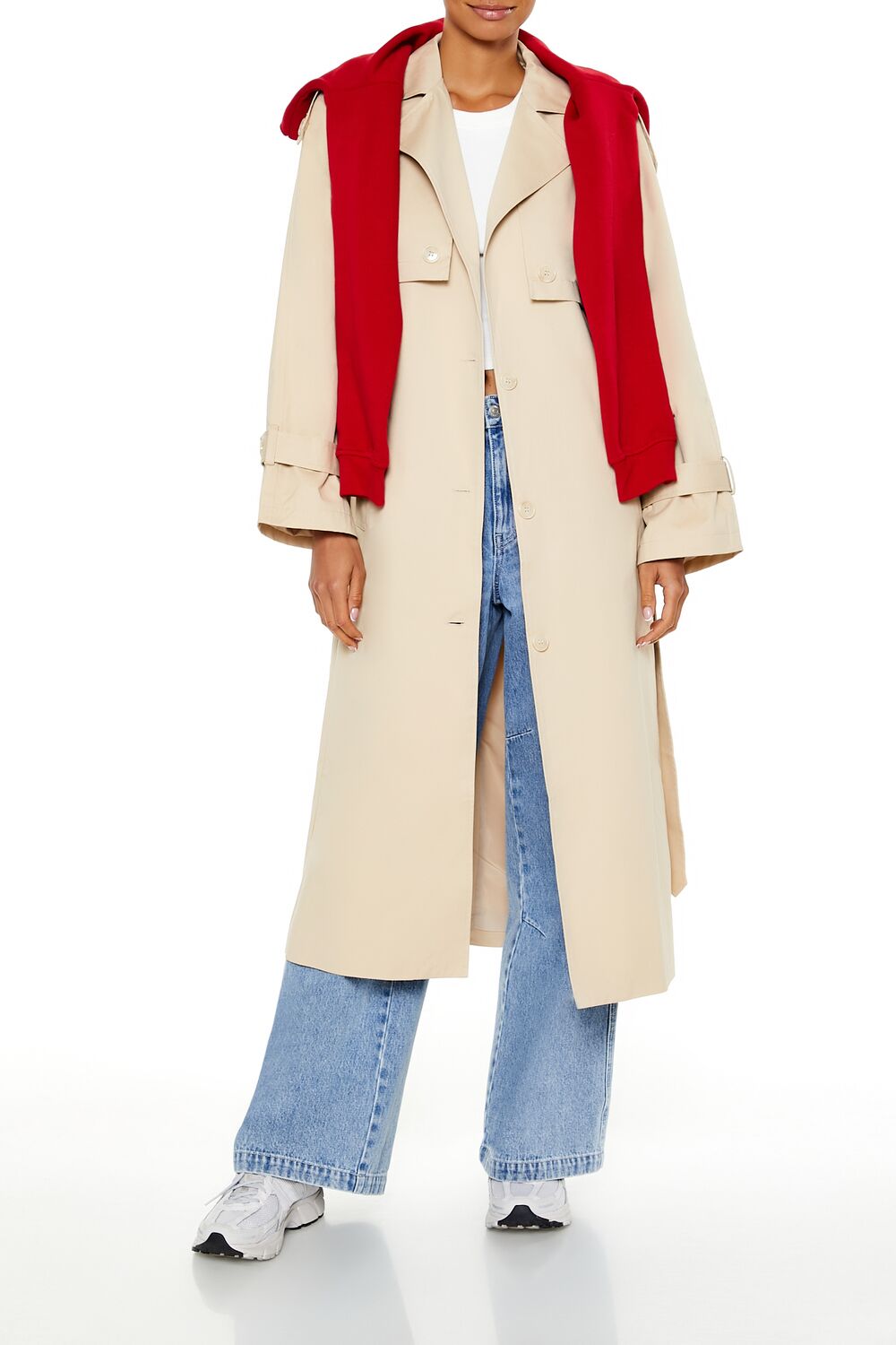 Tie-Front Notched Trench Coat
