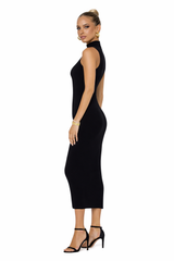 Ribbed Knit Mock Neck Midi Dress