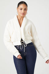 Ruched Tie-Front Puffer Jacket