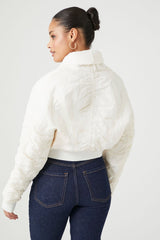 Ruched Tie-Front Puffer Jacket