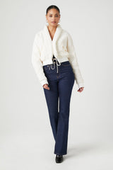 Ruched Tie-Front Puffer Jacket