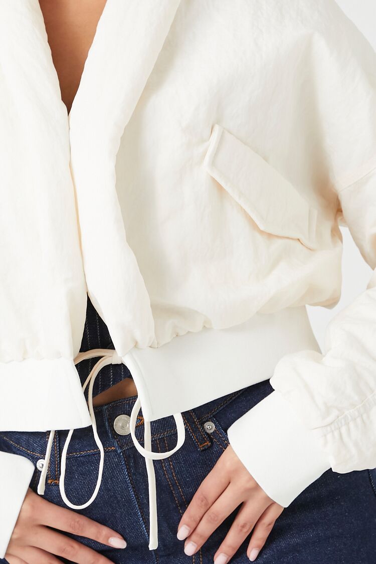 Ruched Tie-Front Puffer Jacket