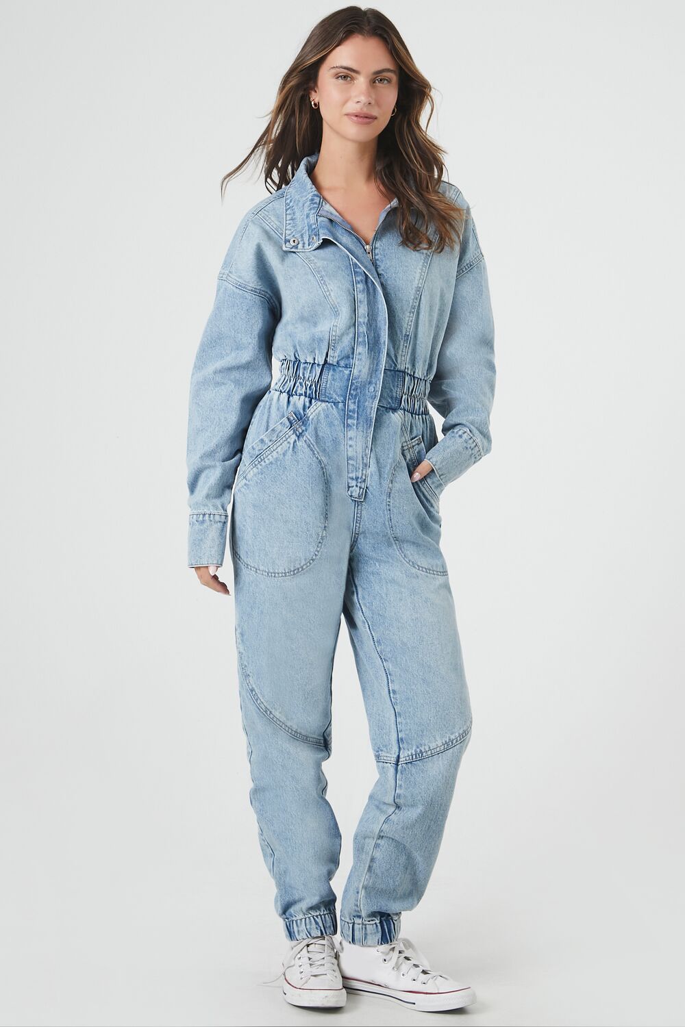 Denim Funnel-Neck Jumpsuit