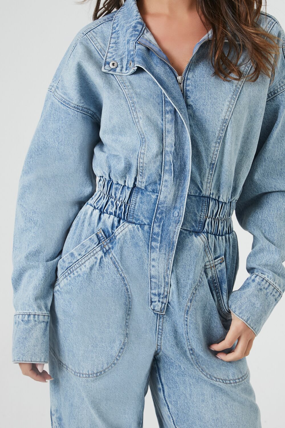 Denim Funnel-Neck Jumpsuit