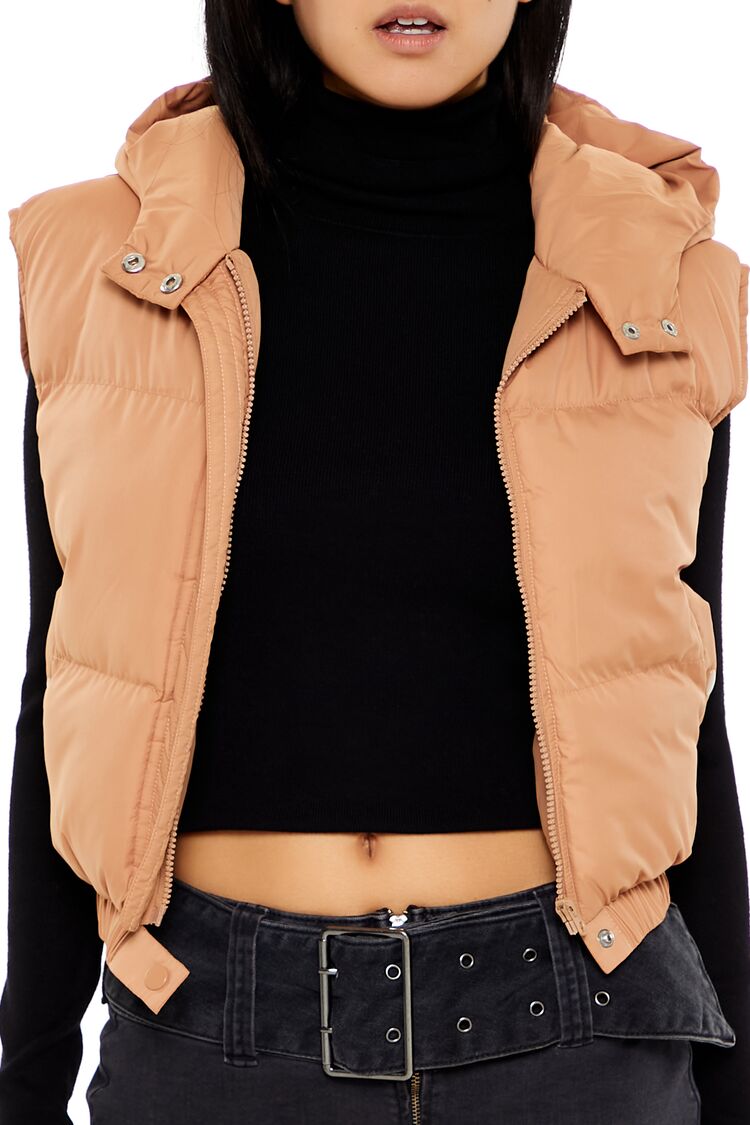 Cropped Hooded Puffer Vest
