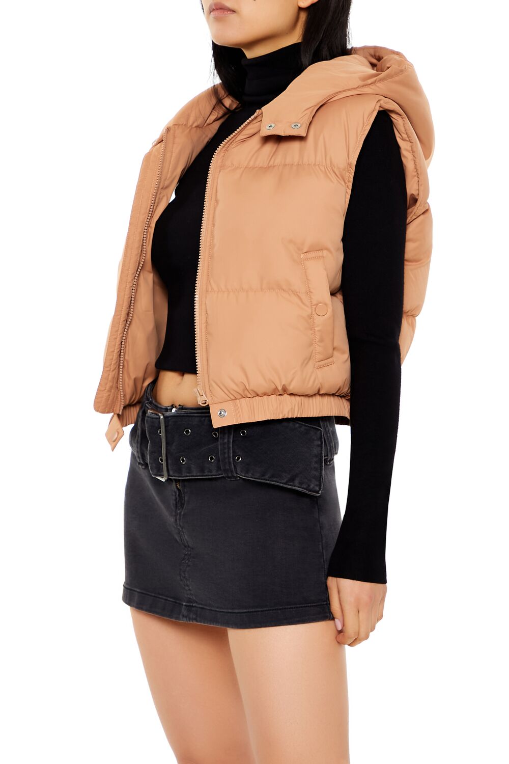 Cropped Hooded Puffer Vest